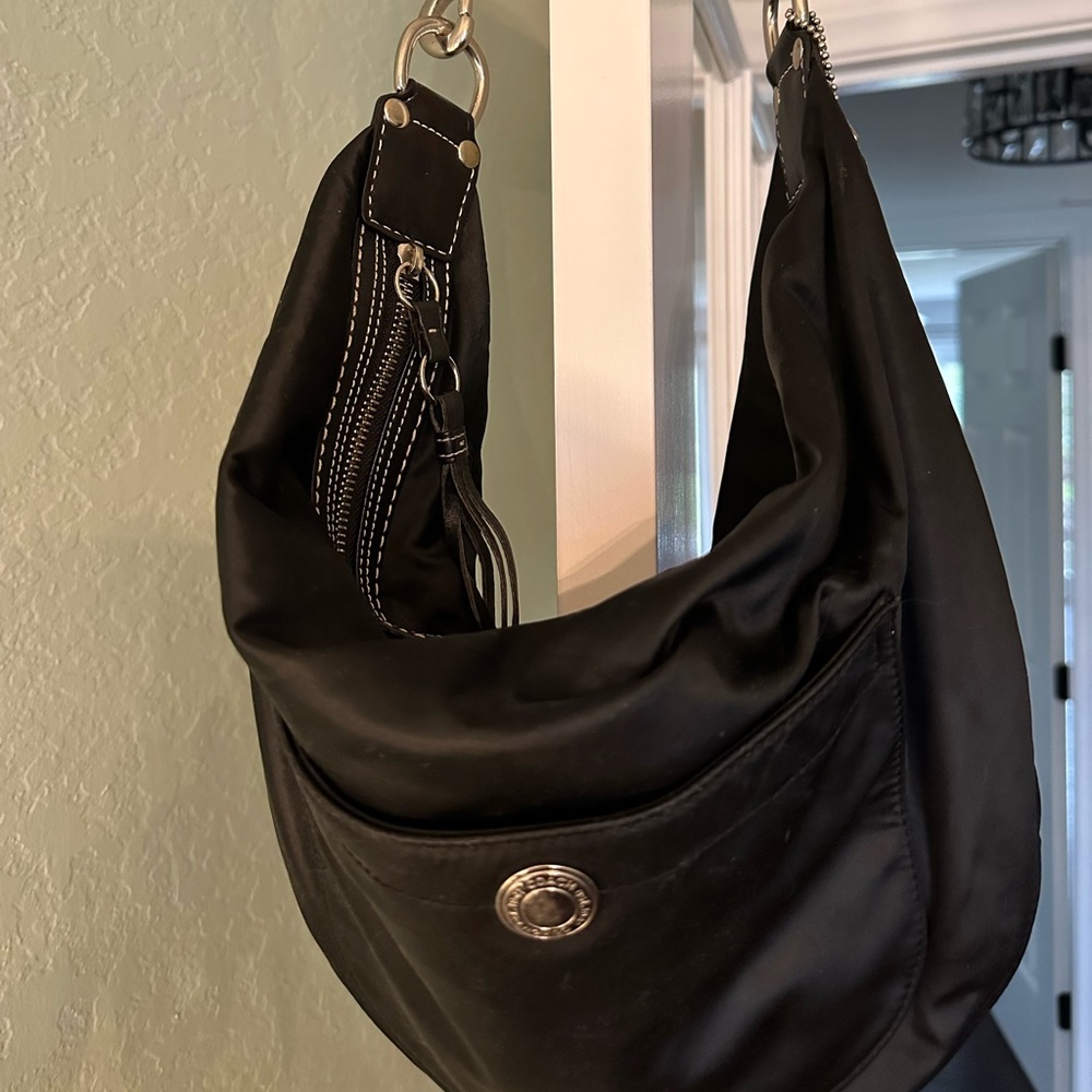 Authentic Coach handbag - black nylon with electric blue interior